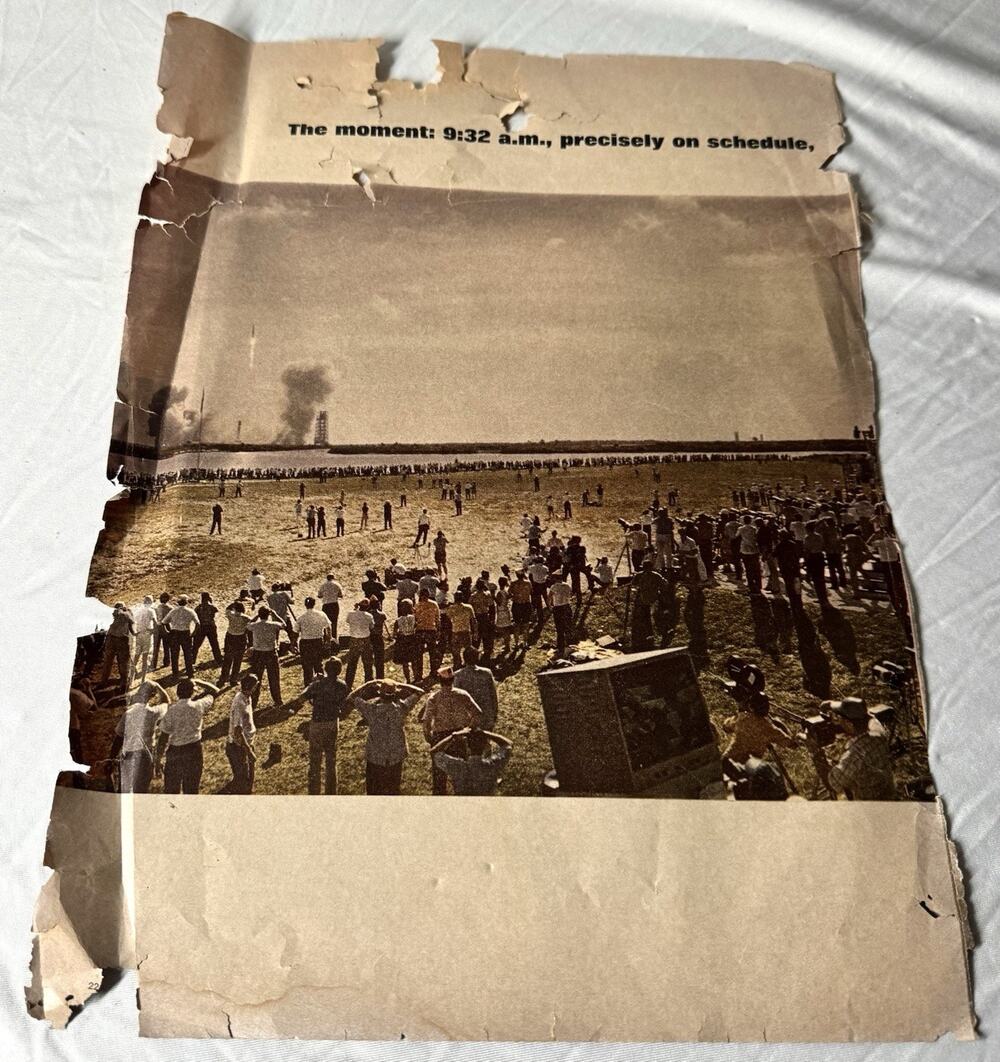 Apollo 11 Launch Crowd Photo Article Page, Headline “The moment: 9:32 a.m.”